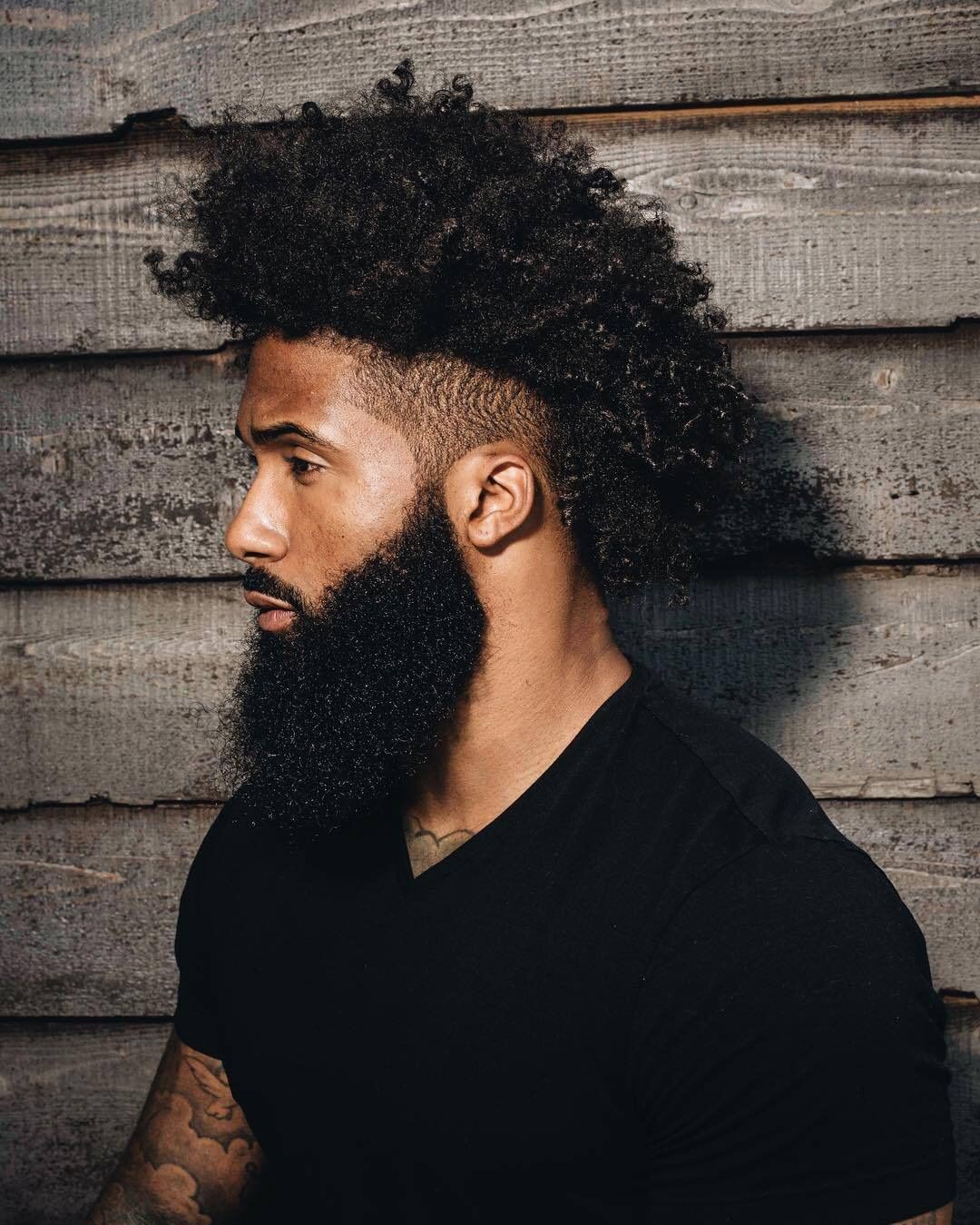 Black Men Beard Styles - Curly with Fade